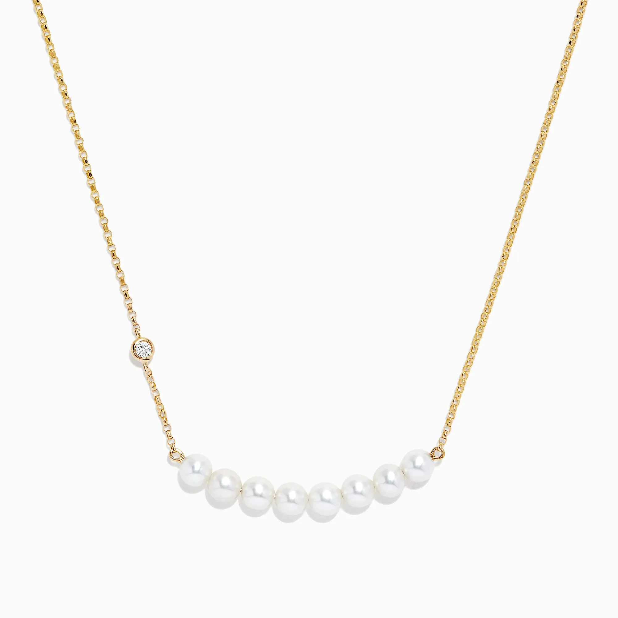 14K Gold Cultured Fresh Water Pearl and Diamond Necklace, 0.04 TCW