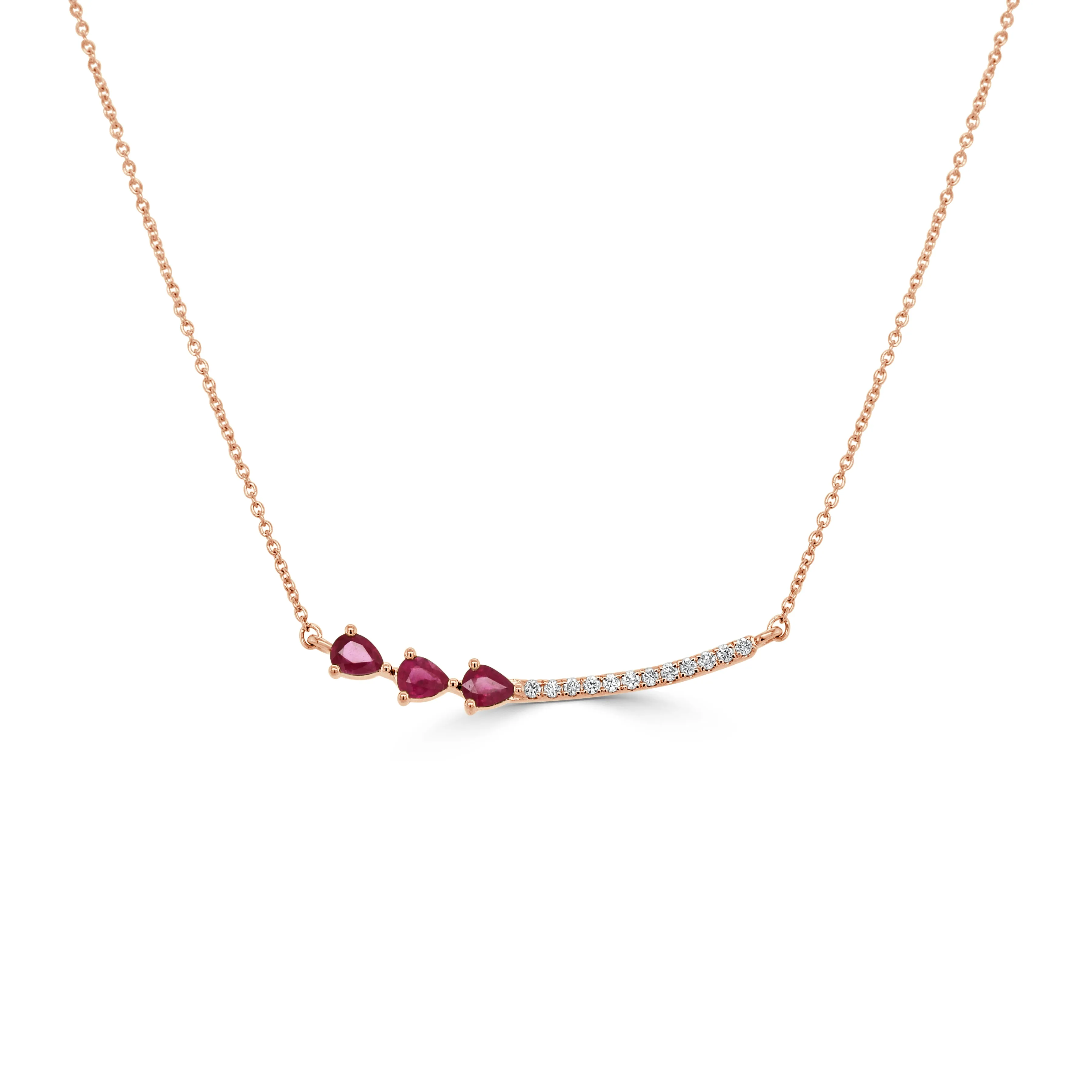 14K Gold Pear-Shape Ruby & Diamond Curved Bar Necklace