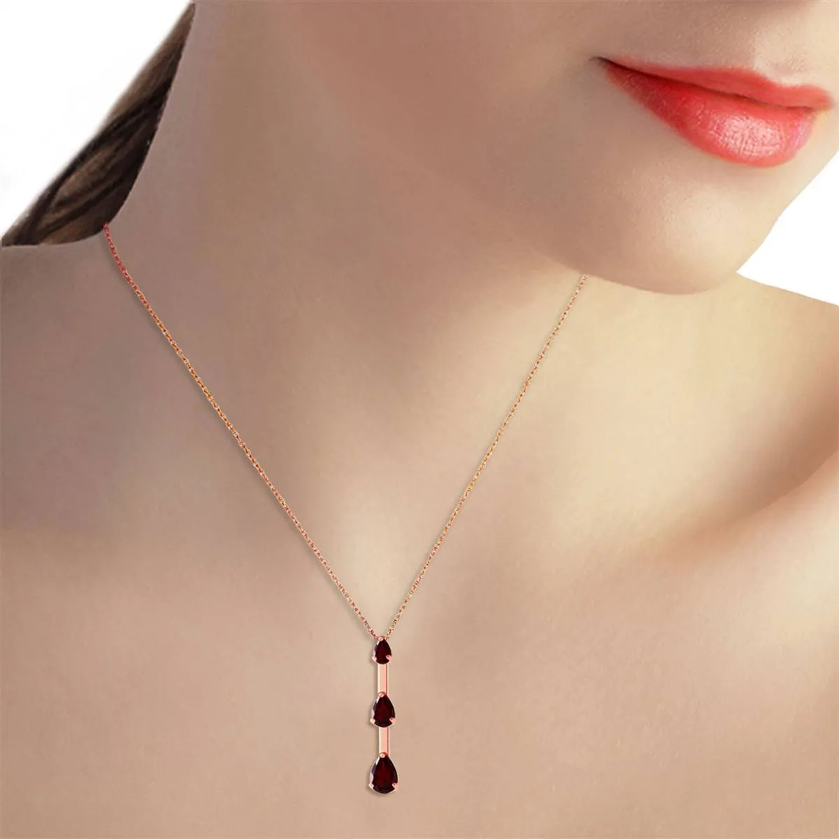 14K Solid Rose Gold Garnet Jewelry Class Imperial Necklace