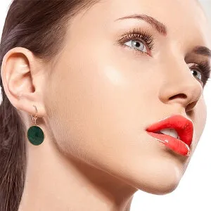 14K Solid Rose Gold Leverback Earrings w/ Checkerboard Cut Round Emerald Color Corundum