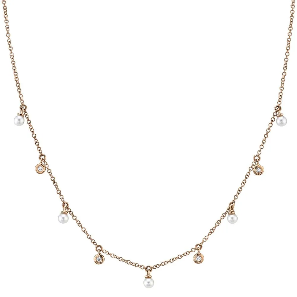 14K White Gold Diamond & Cultured Pearl Dangle Necklace