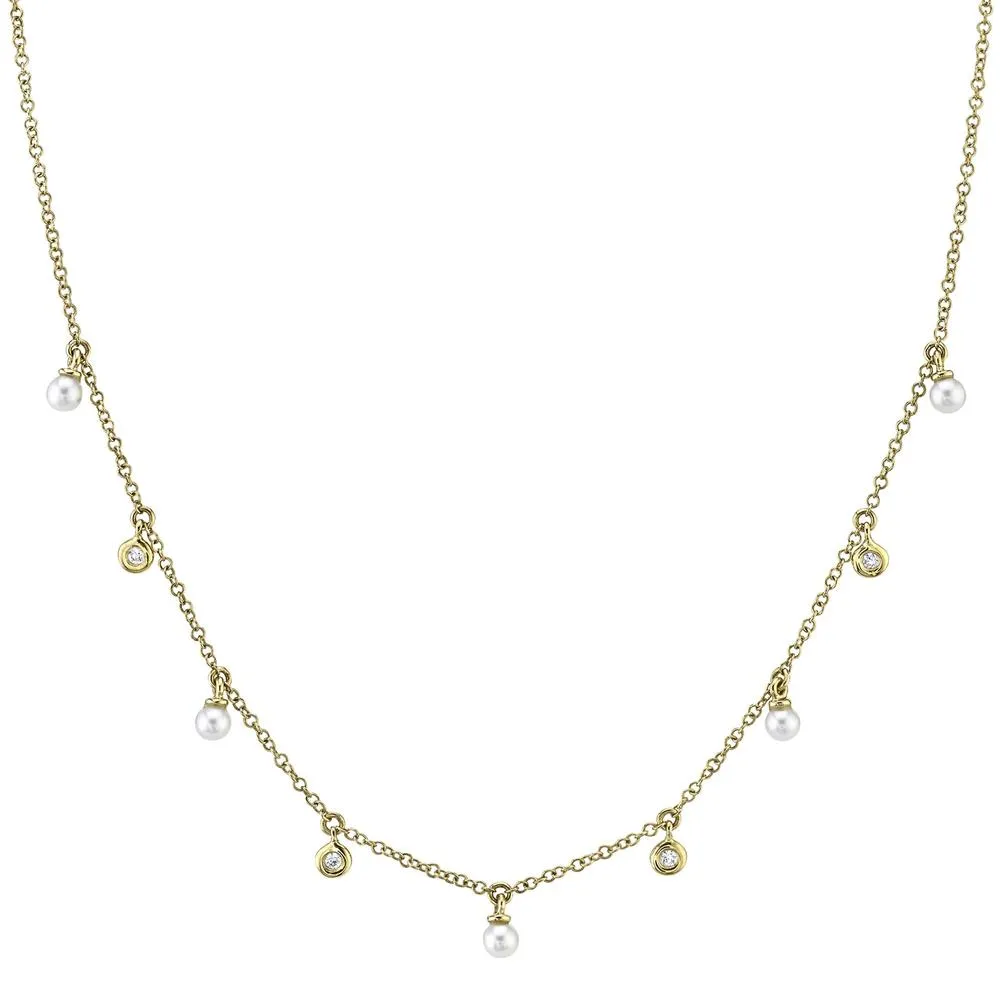14K White Gold Diamond & Cultured Pearl Dangle Necklace