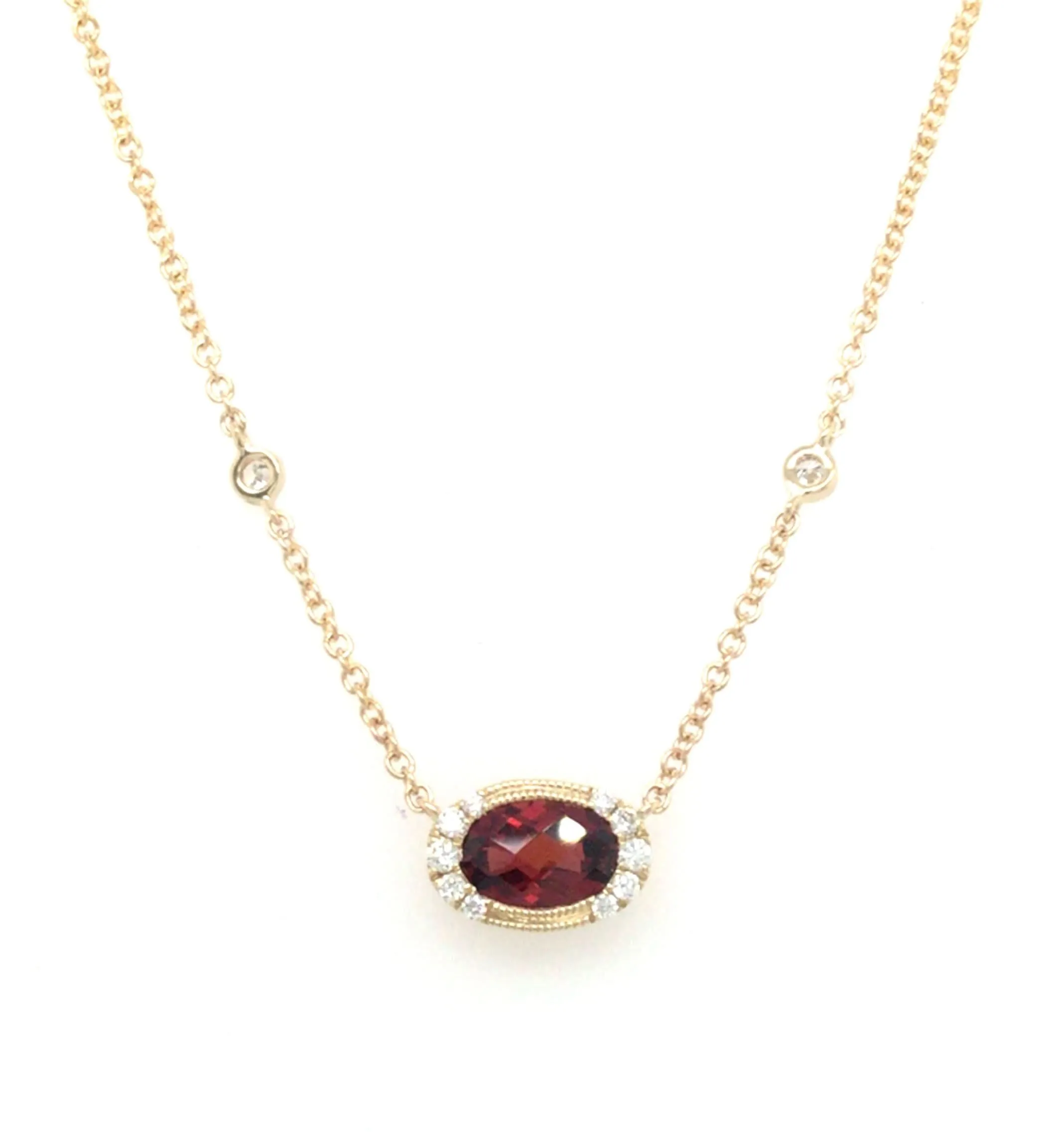14K Yellow Garnet and Natural Diamond 18 inch Necklace