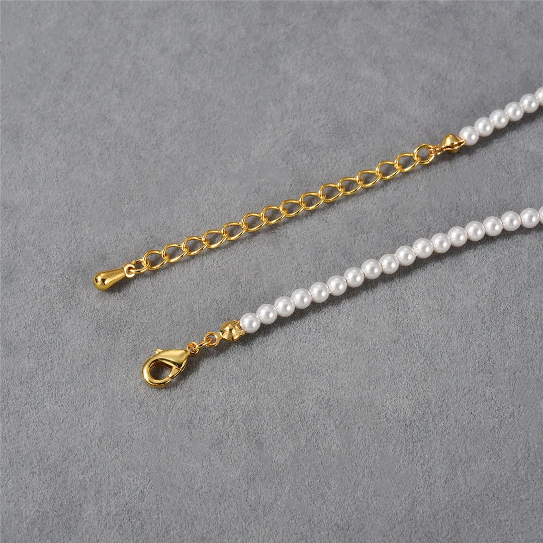 18K Gold Mini Pearl Cross Pendant Necklace