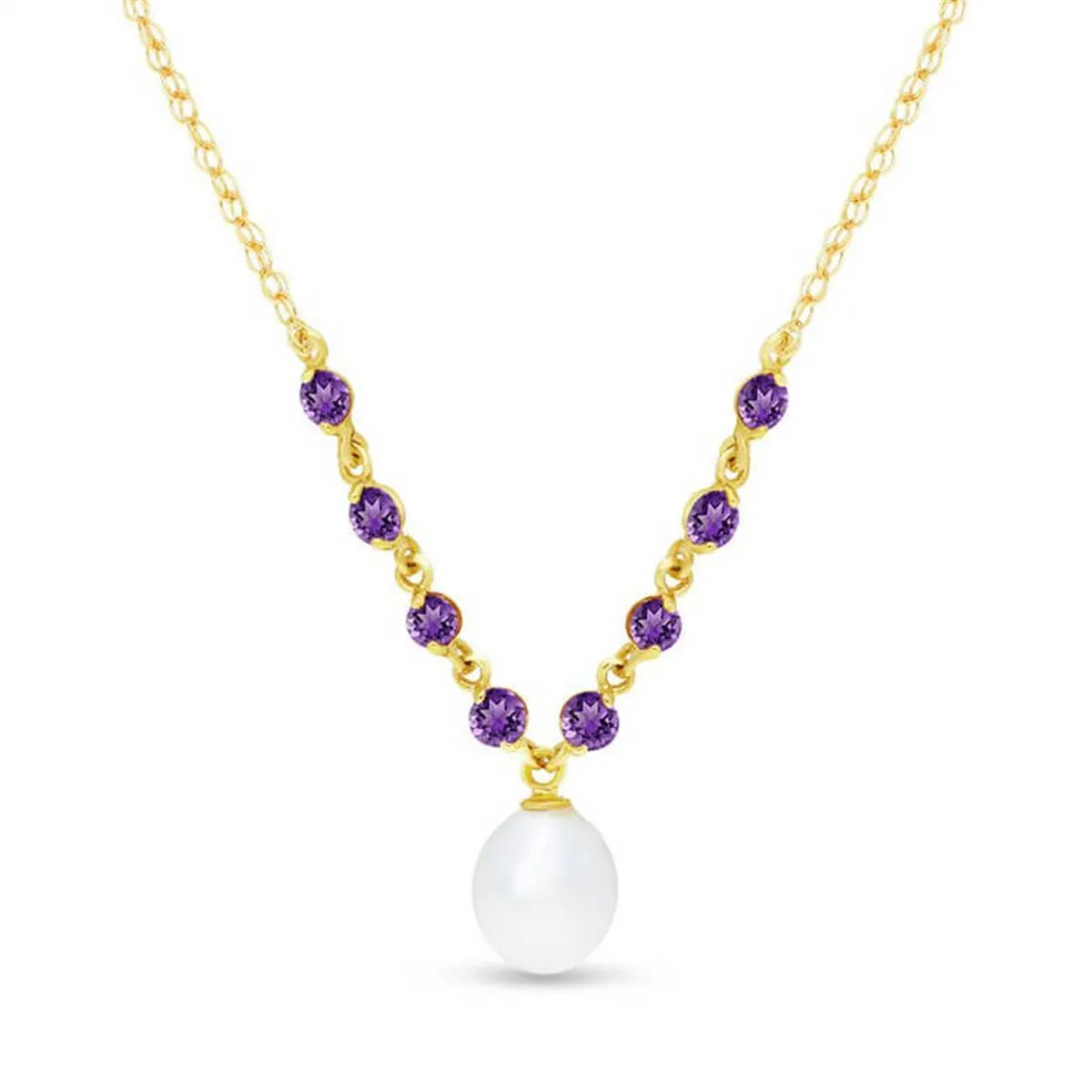 5 Carat 14K Solid Yellow Gold Necklace Natural Amethyst Pearl