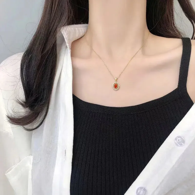 925 Sterling Silver Necklace Charm Jewelry  - Orange Ruby Pendant - Xm278