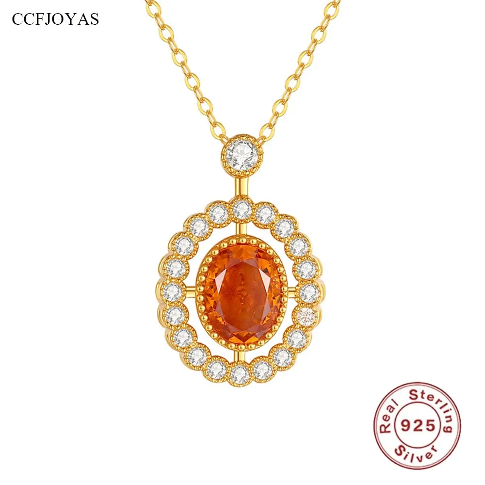 925 Sterling Silver Necklace Charm Jewelry  - Orange Ruby Pendant - Xm278