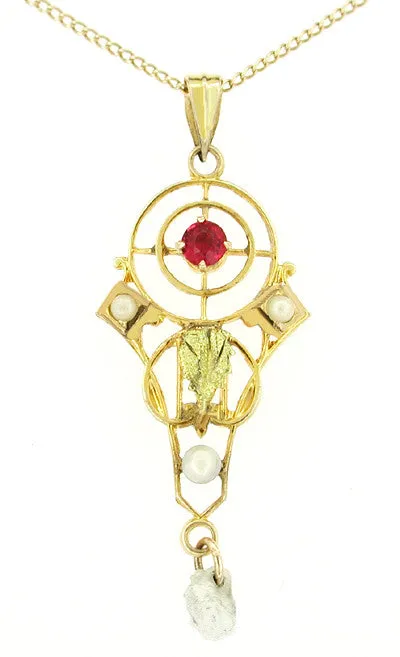 Antique Lavalier Pendant Necklace in 10 Karat Gold
