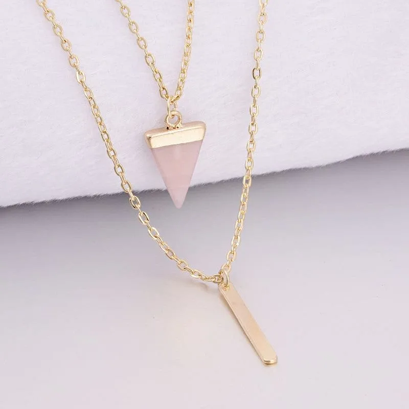Arrow Point Multi Layer Bar & Faux Stone Pendant Necklace