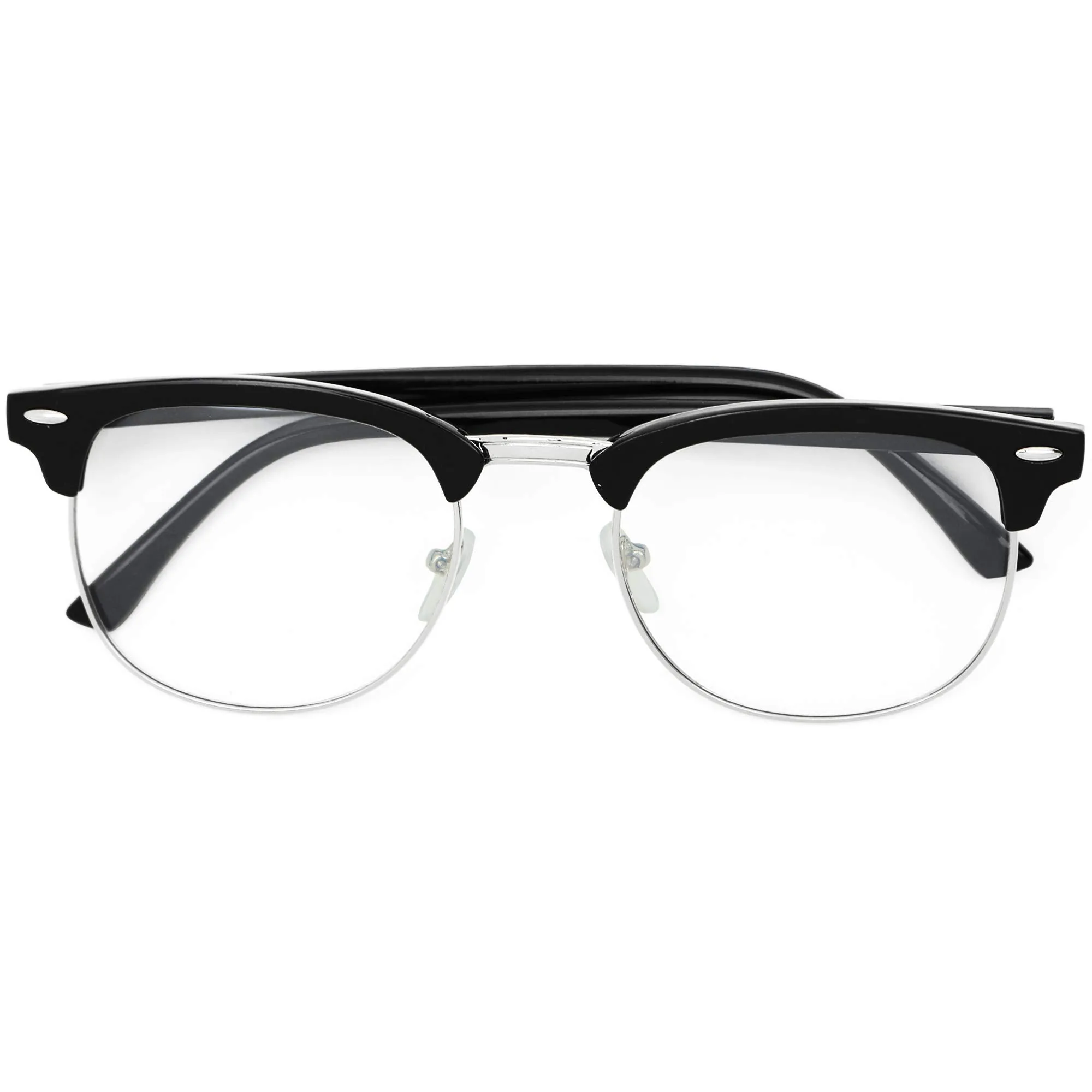 Clear Lens Costume Glasses - Non Prescription Horn Rimmed Fake Club Eyeglasses for Adults and Children Black