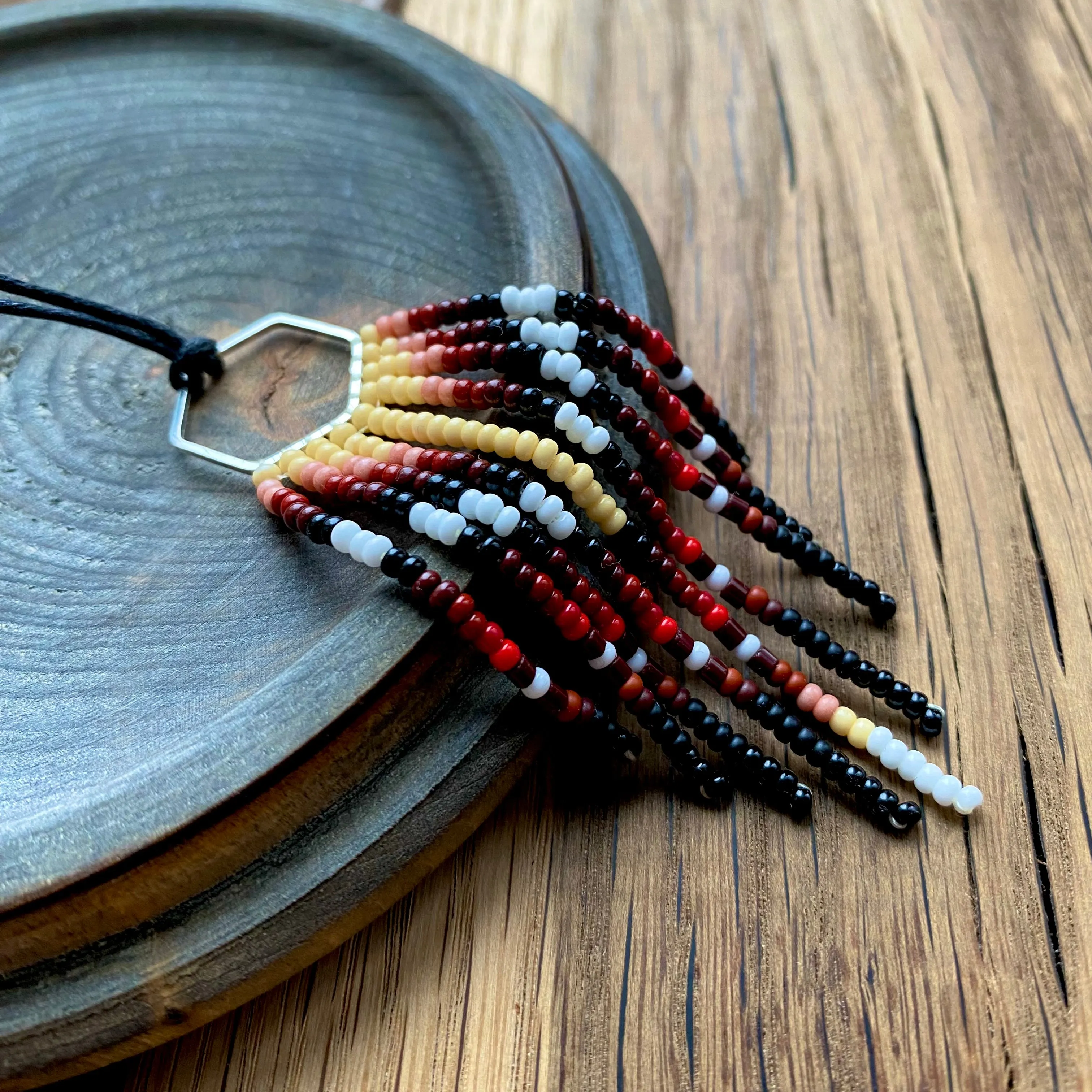 Colorful Seed Bead Feather Choker Necklace, Fringe Indigenous Necklace Native inspired, Boho necklace, Hippie necklace, Red Brown Beige Black necklace, Western necklace, Ethnic necklace, Bohemian Necklace