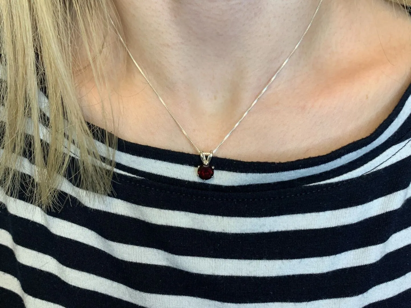 Dainty Garnet Pendant, January Birthstone Necklace, Round Red Garnet Pendant