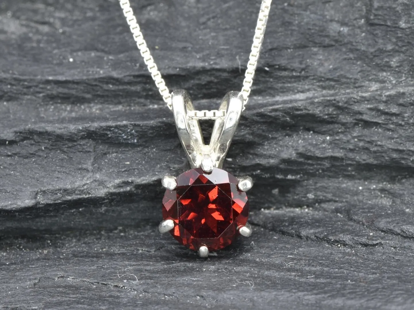 Dainty Garnet Pendant, January Birthstone Necklace, Round Red Garnet Pendant