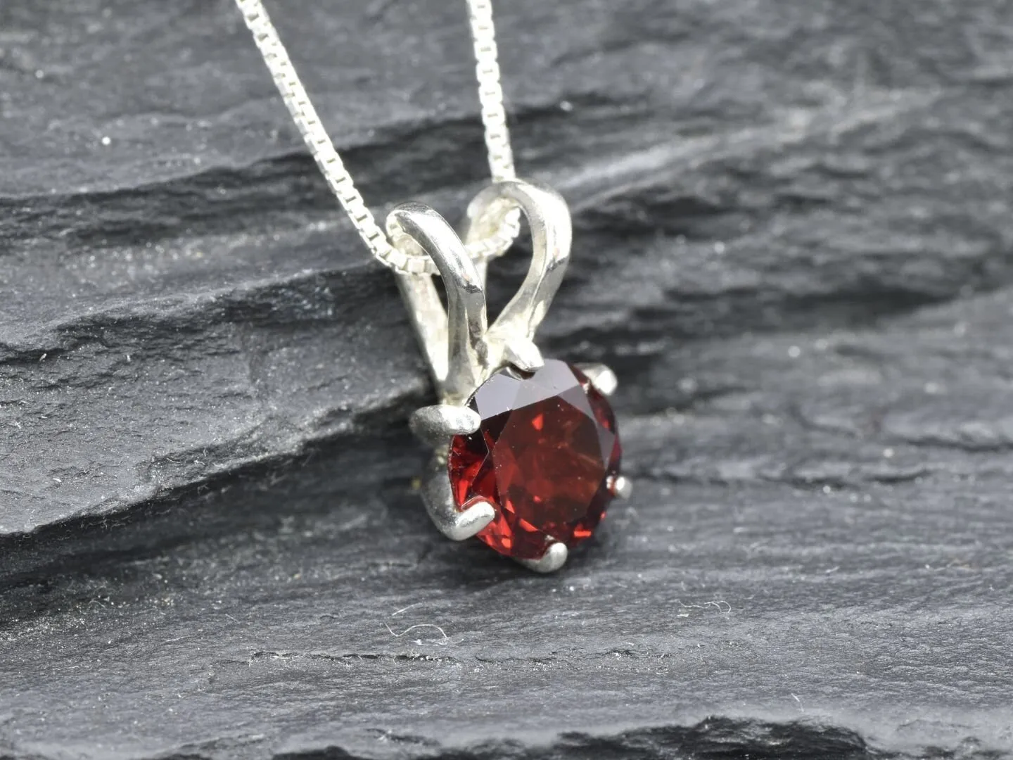 Dainty Garnet Pendant, January Birthstone Necklace, Round Red Garnet Pendant
