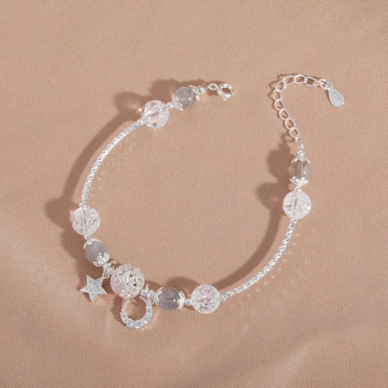 Elegant Crystal and Moonstone Bracelet with Sterling Silver Accents