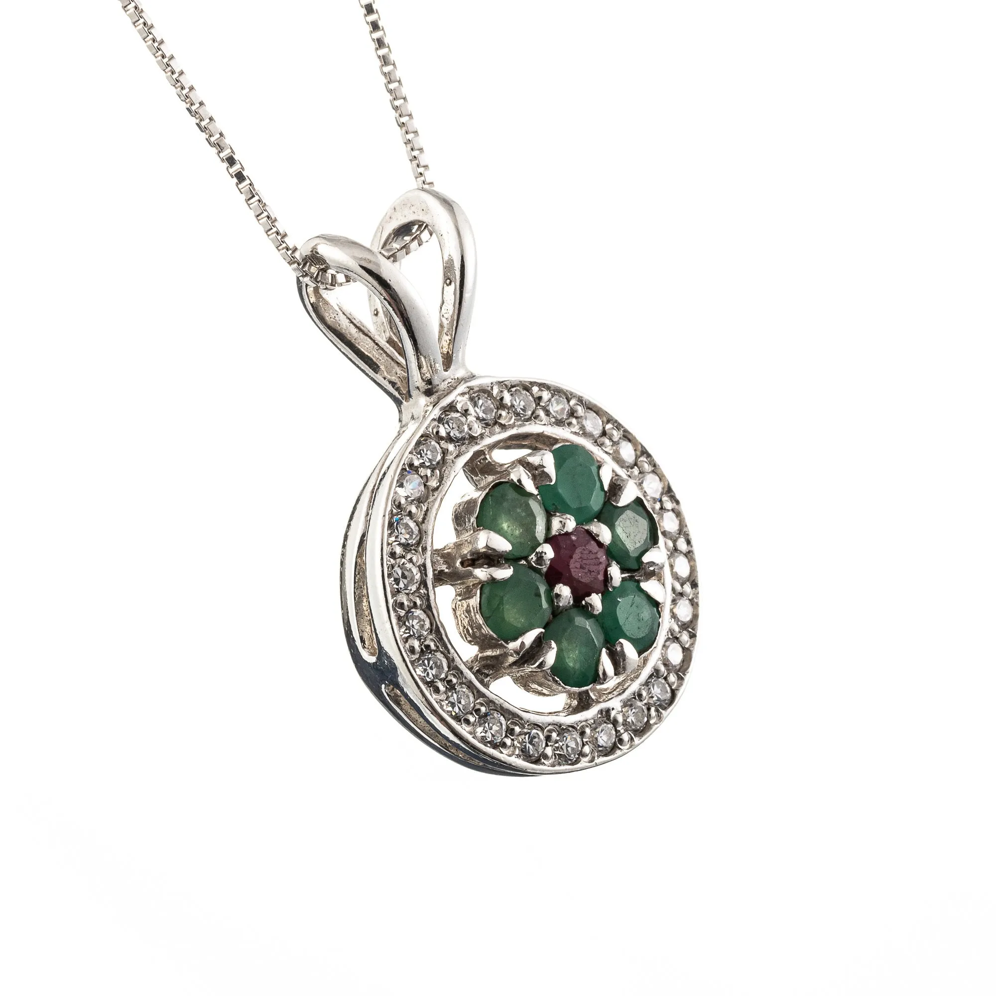 Emerald Flower Pendant - Round Flower Necklace - Green Cluster Necklace
