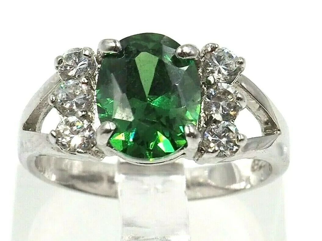 Emerald Green Cubic Zirconia 925 Sterling Silver Ring