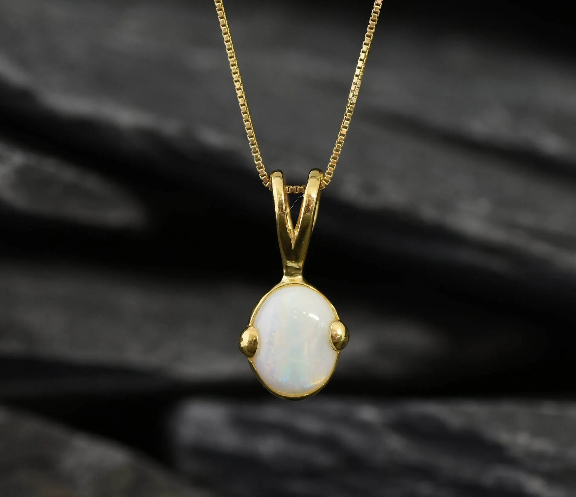 Gold Opal Pendant - Natural Australian Opal Necklace, October Birthstone Pendant