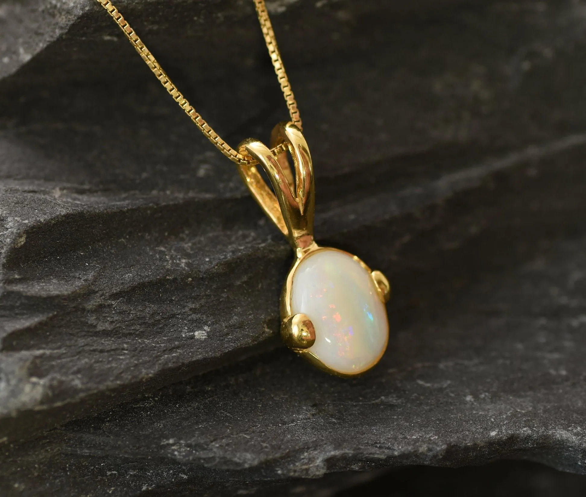 Gold Opal Pendant - Natural Australian Opal Necklace, October Birthstone Pendant