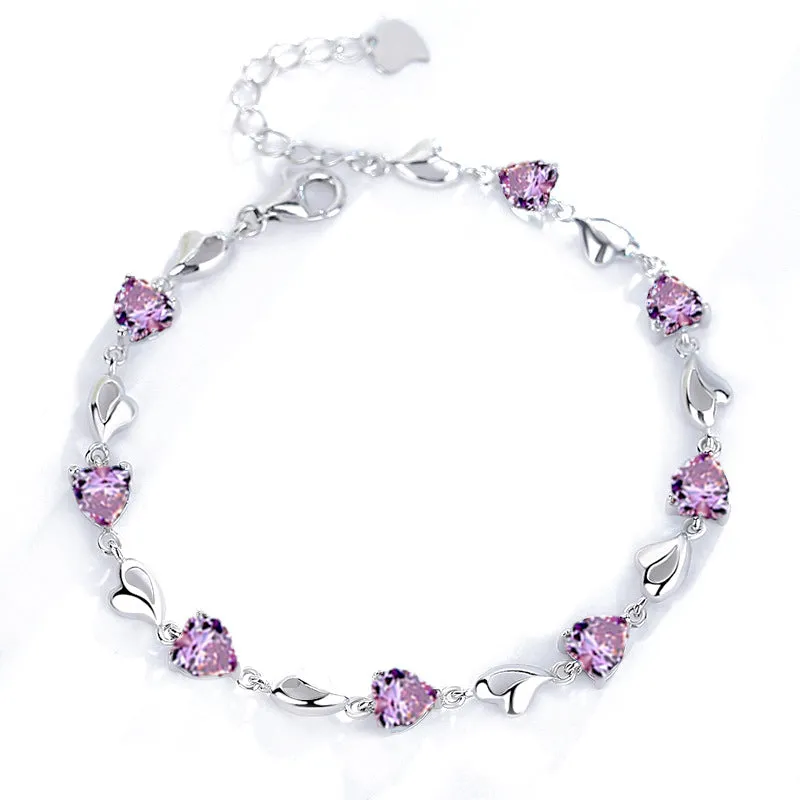 Heart Zircon Love Silver Bracelet for Women