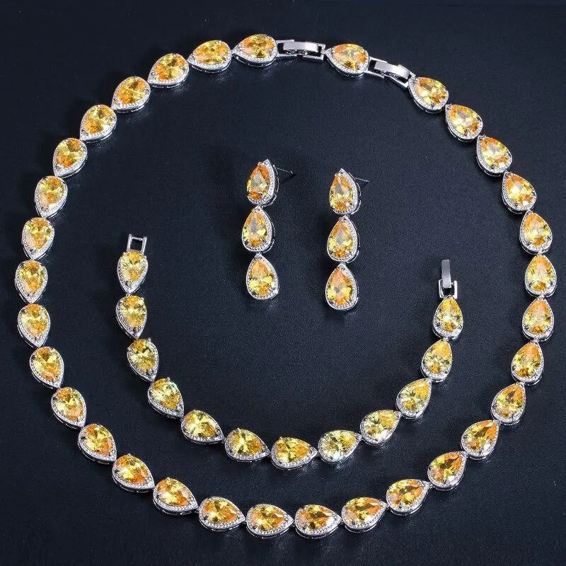 High Quality 3 Piece Bridal Wedding Jewelry  Luxury AAA  Quality Zirconia Jewelry Set