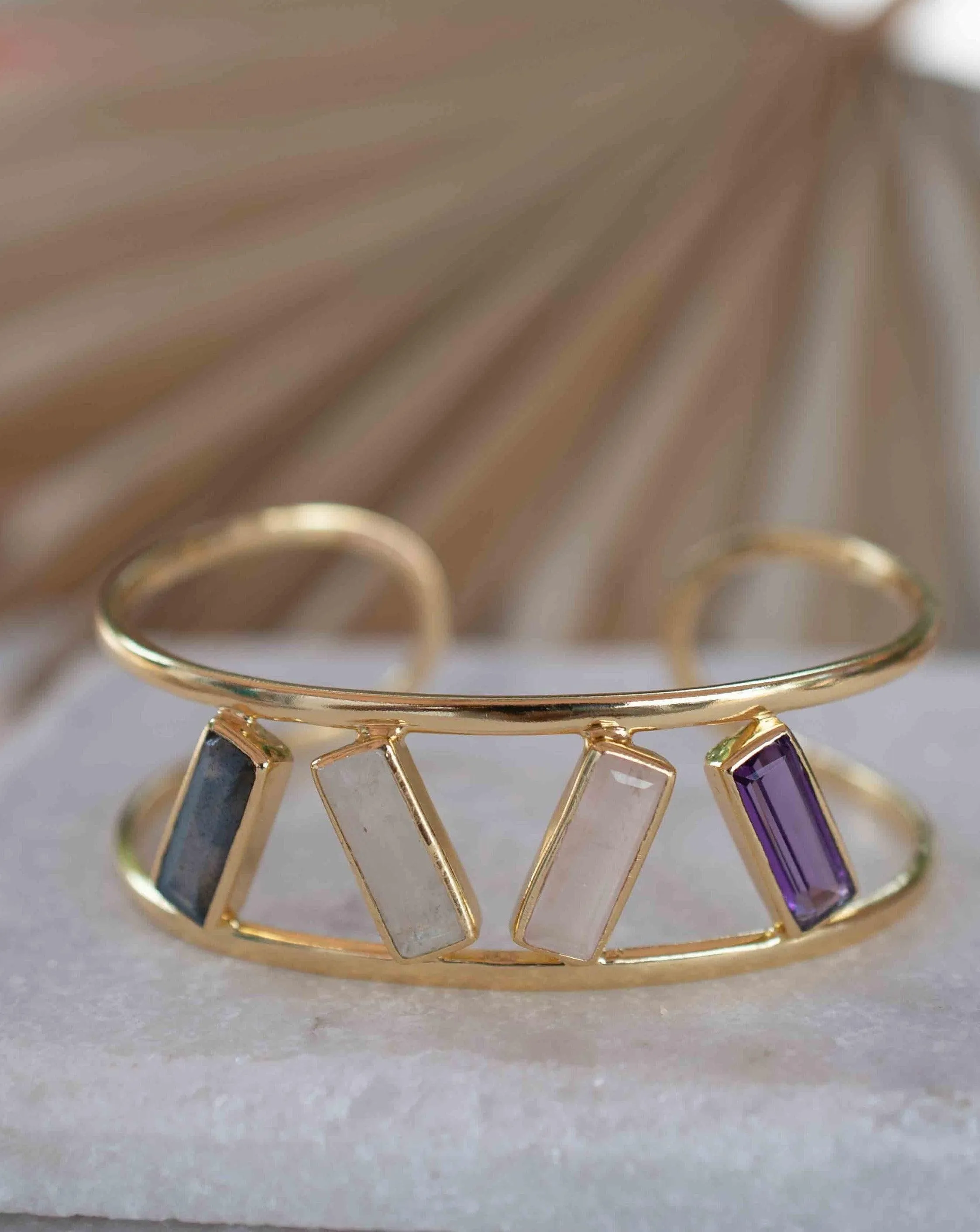 Labradorite, Moonstone, Rose Quartz & Amethyst ~ Adjustable Bracelet ~ Gold Plated 18k ~ MB052