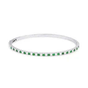 LaViano Fashion 14K White Gold Emerald and Diamond Bangle Bracelet