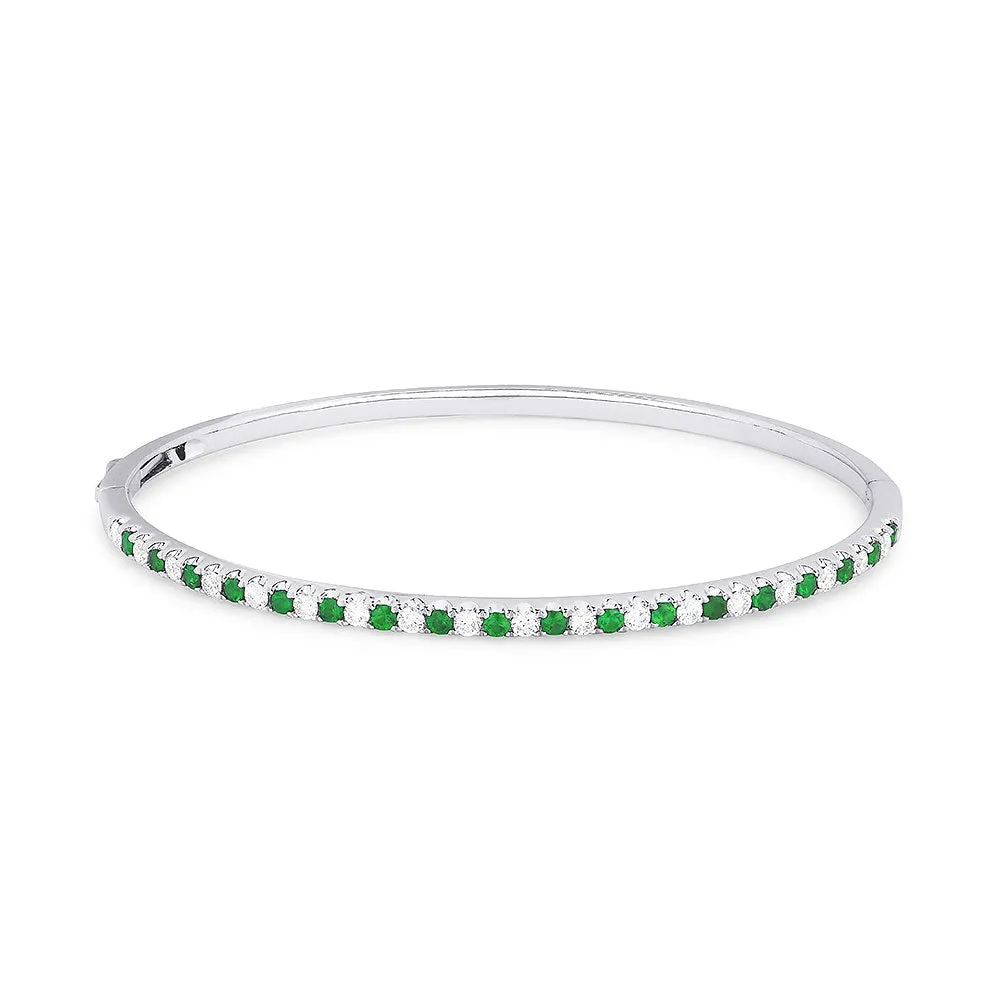 LaViano Fashion 14K White Gold Emerald and Diamond Bangle Bracelet