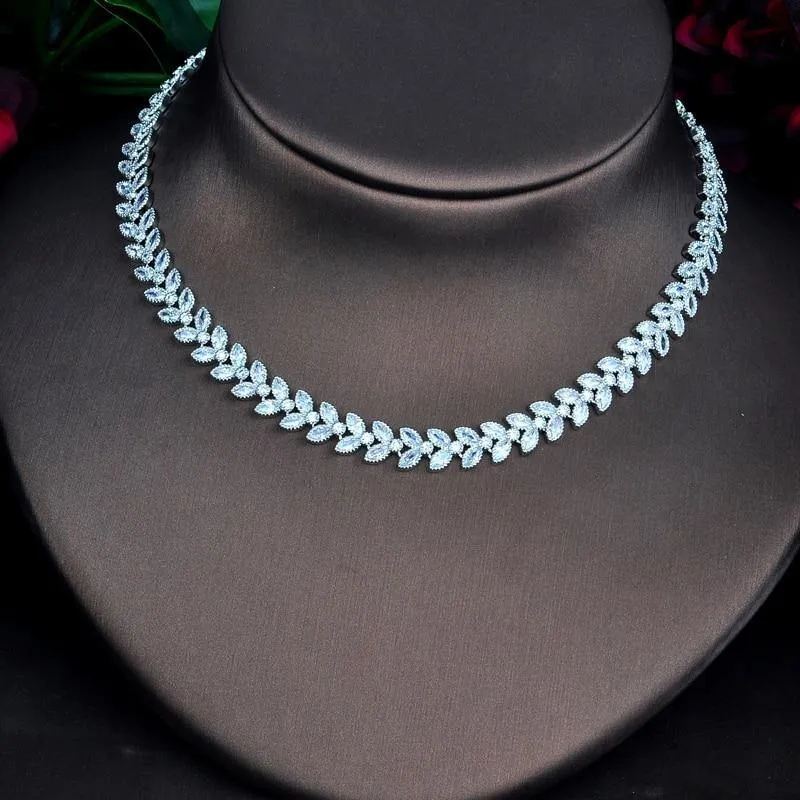 Lovely Leaf Shape Design AAAA  Quality Cubic Zirconia Diamonds 4 piece Bridal Wedding Jewelry Set
