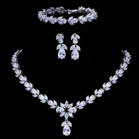 Luxury AAA  Quality Zircon Diamond Crystals 3 Piece Bridal Wedding Jewelry Set