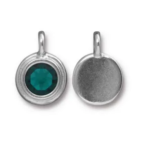 May Birthstone Emerald Green Crystal Charm - Silver