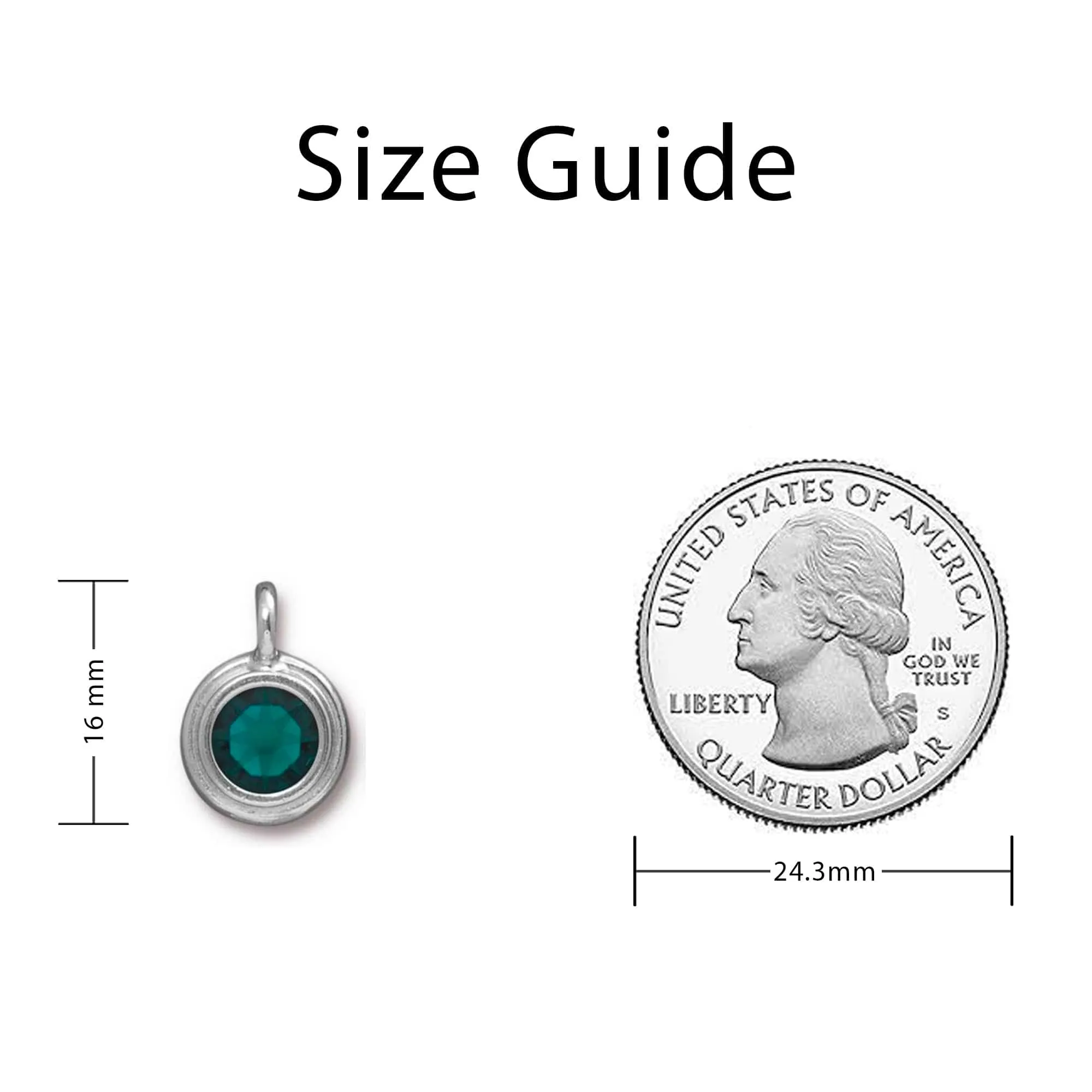 May Birthstone Emerald Green Crystal Charm - Silver