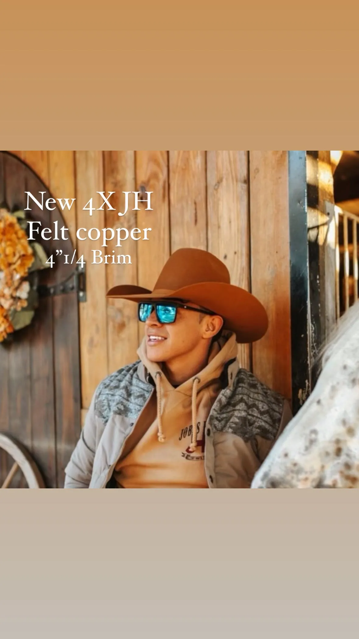 New 2023 JH Felt 4X Wool “Copper ” 6” crown 4”1/4 brim