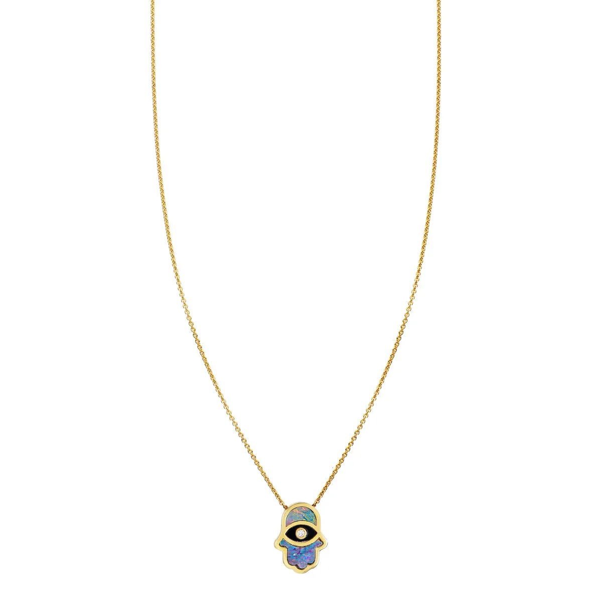 Opal Hamsa & Onyx Evil Eye Necklace