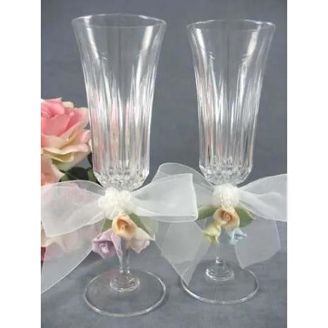 Pastel Porcelain Rose Wedding Toasting Glasses