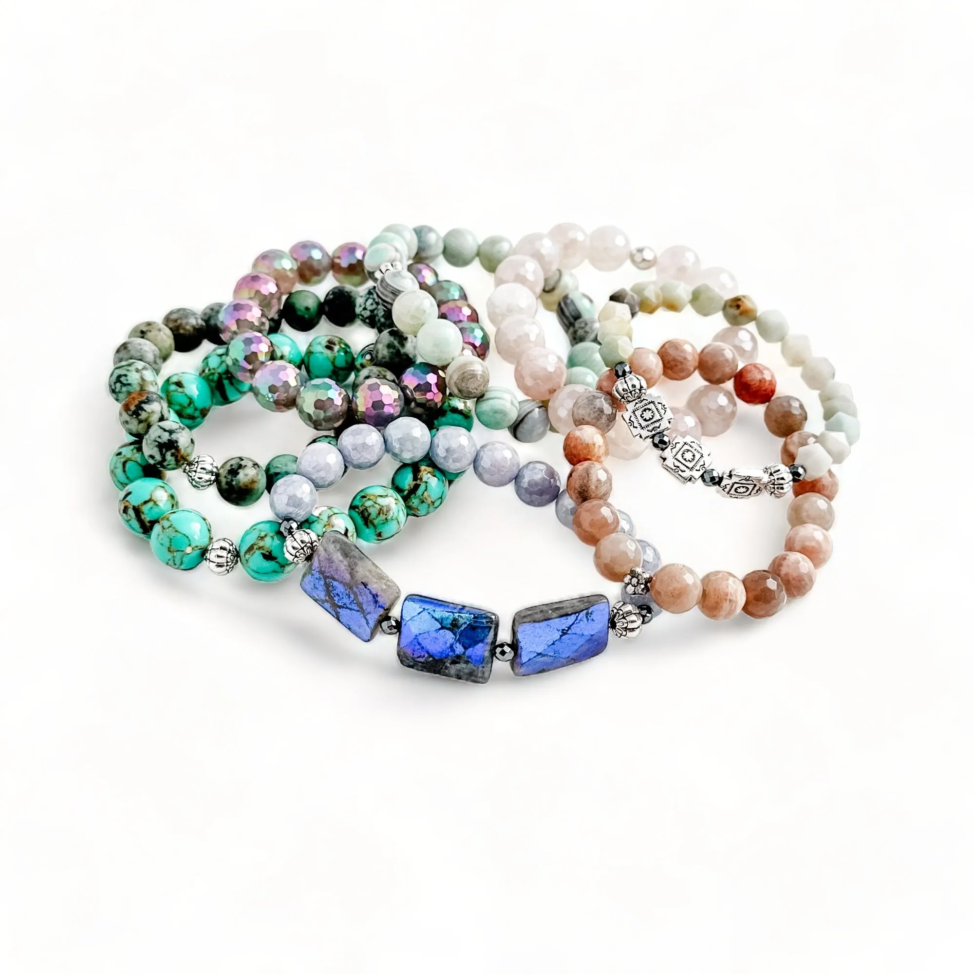 Peach moonstone beaded stretch bracelet