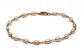 Peach Pearl Bracelet in Wire Wrapped Rose Gold