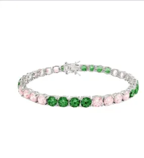 Pink and Green Round Cut Bracelet