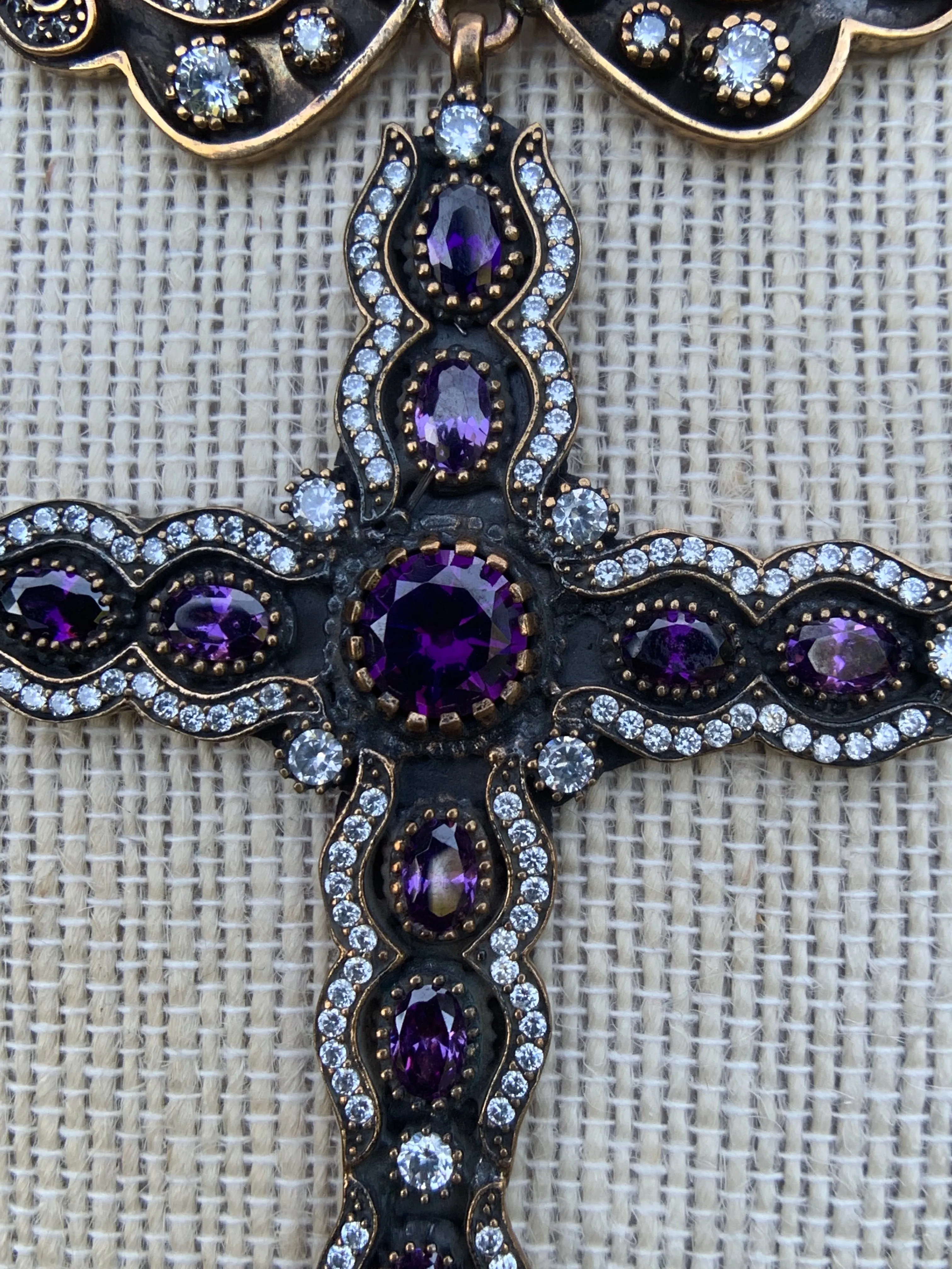 Private Collection Antique Brass Collar Necklace with Cross Pendant
