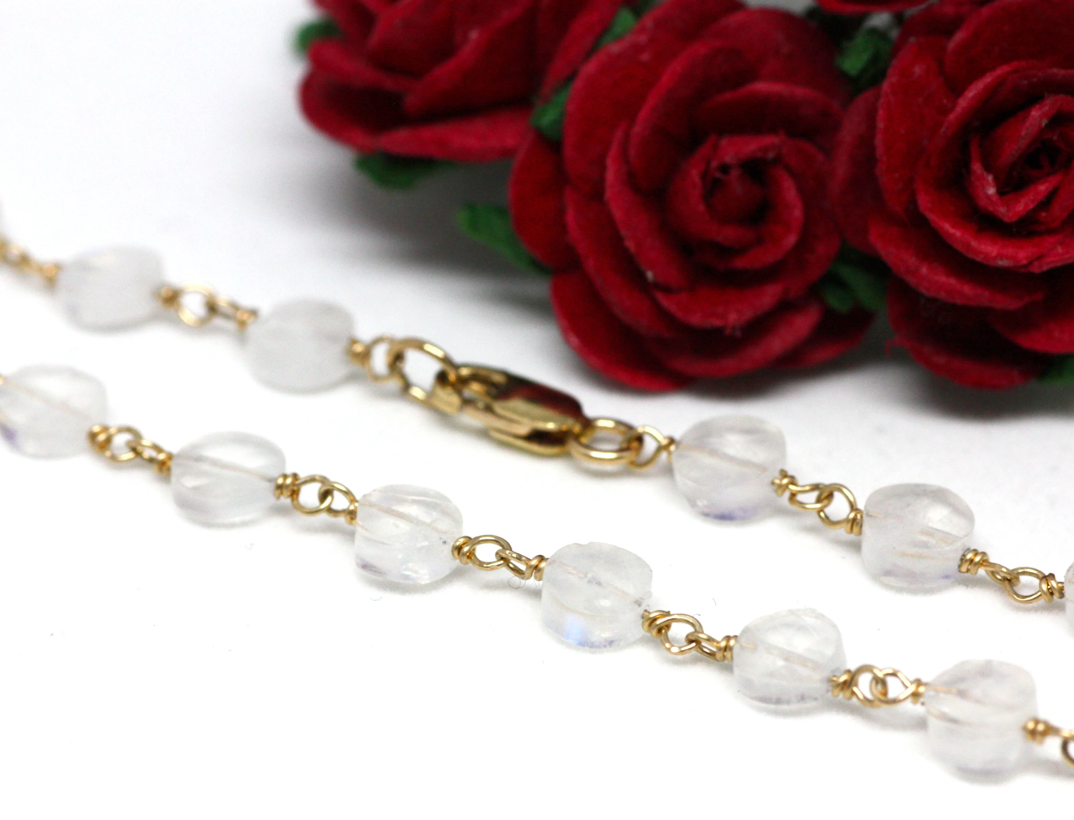 Rainbow Moonstone Bracelet in Wire Wrapped Gold