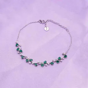Silver Green Emerald Floral Theme Bracelet