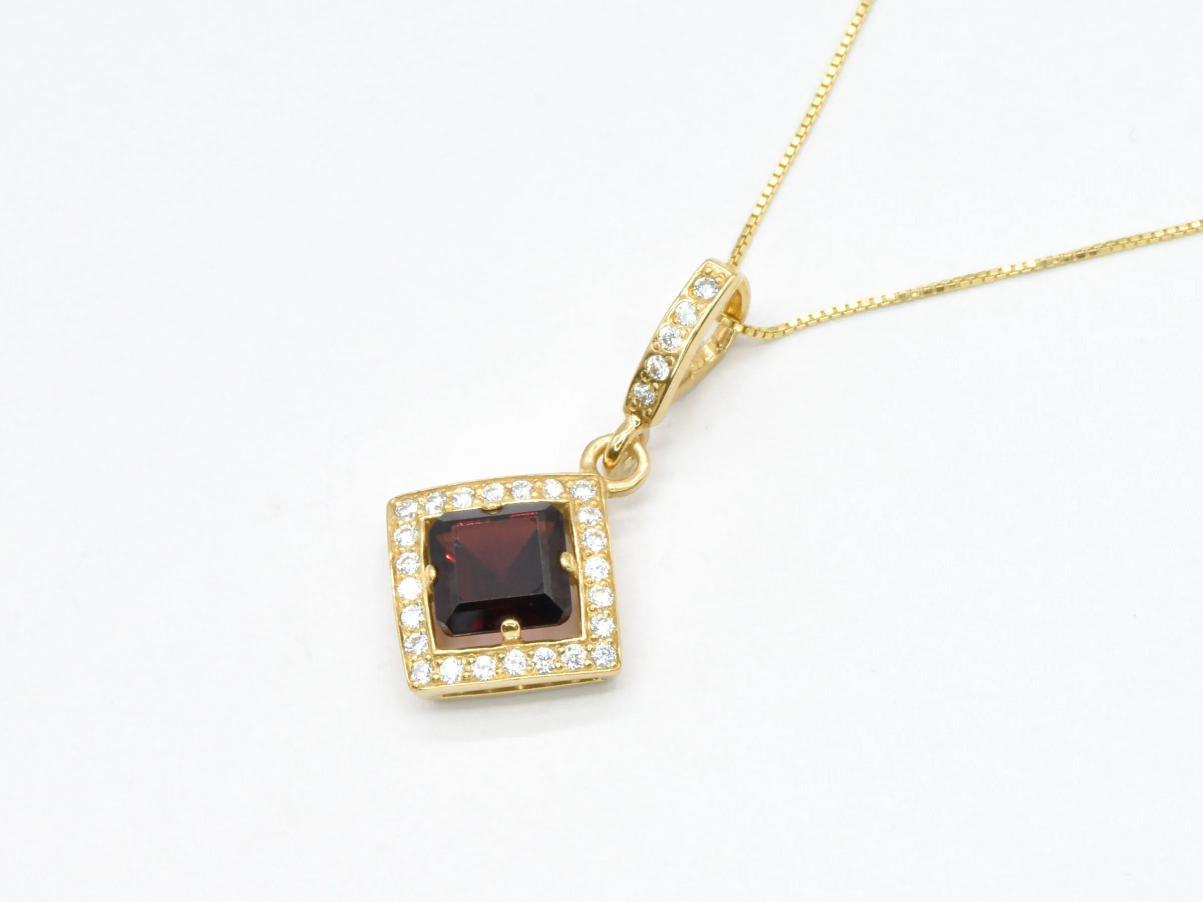Square Garnet Pendant - Genuine Garnet Necklace - Red Rhombus Necklace