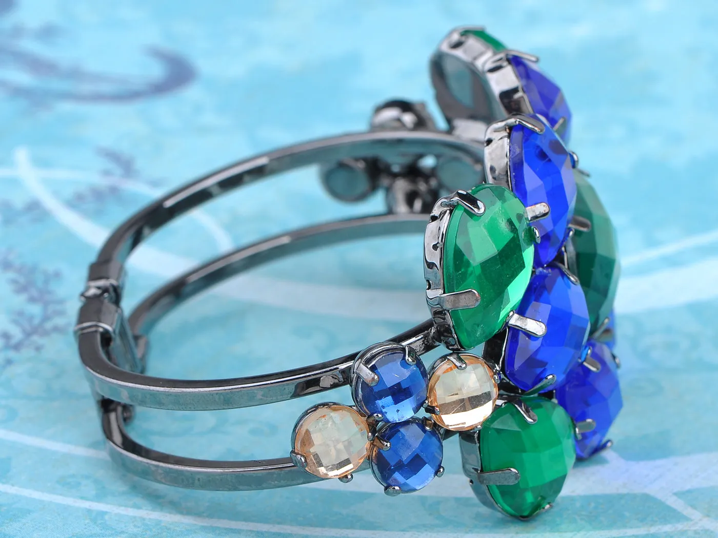 Statement Emerald Green Sapphire Blue Bracelet Bangle