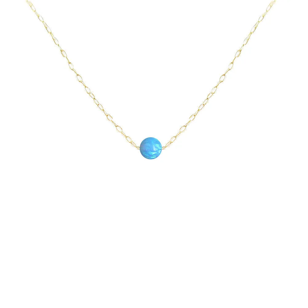 Sterling Silver Blue Opal Bead Pendant Necklace