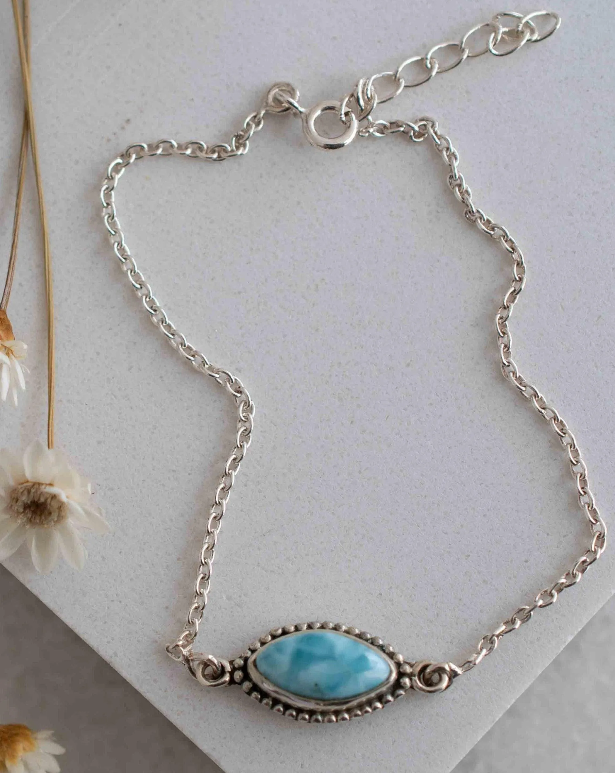 Turquoise, Labradorite, Larimar, Moonstone and Aqua Chalcedony Bracelet ~ Sterling Silver 925 ~ MB042