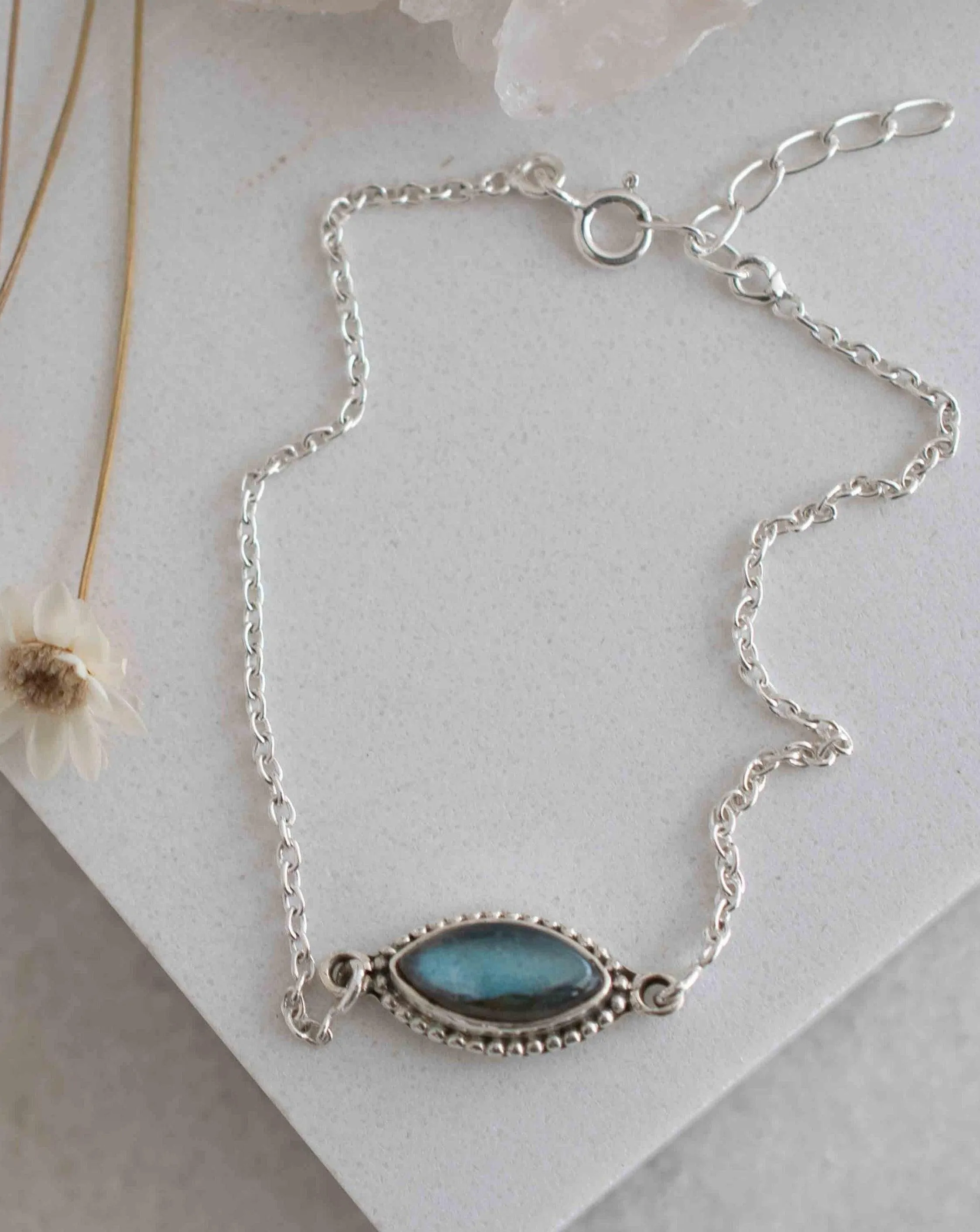 Turquoise, Labradorite, Larimar, Moonstone and Aqua Chalcedony Bracelet ~ Sterling Silver 925 ~ MB042