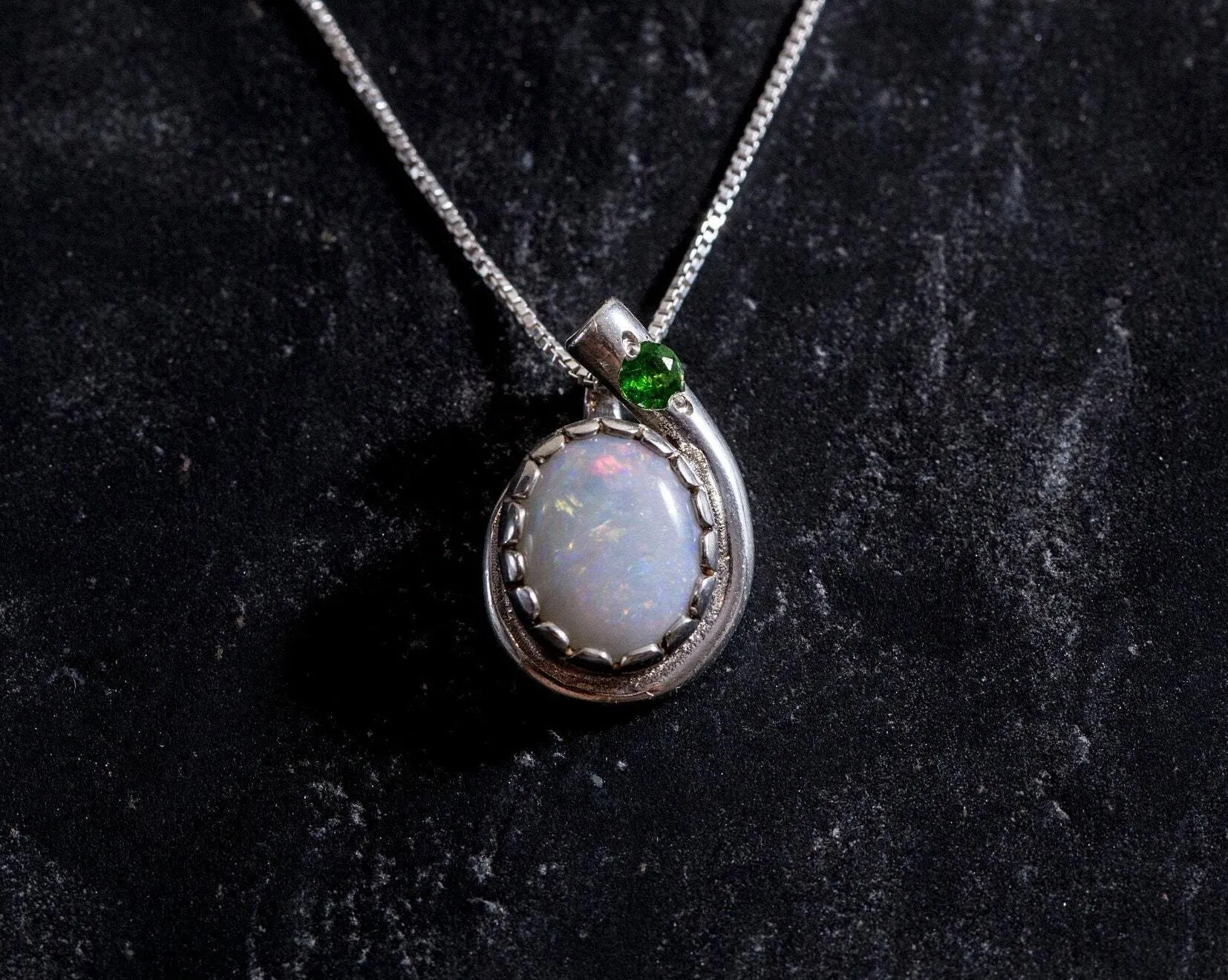 Vintage Opal Necklace - White Teardrop  Pendant - Genuine Opal Pendant