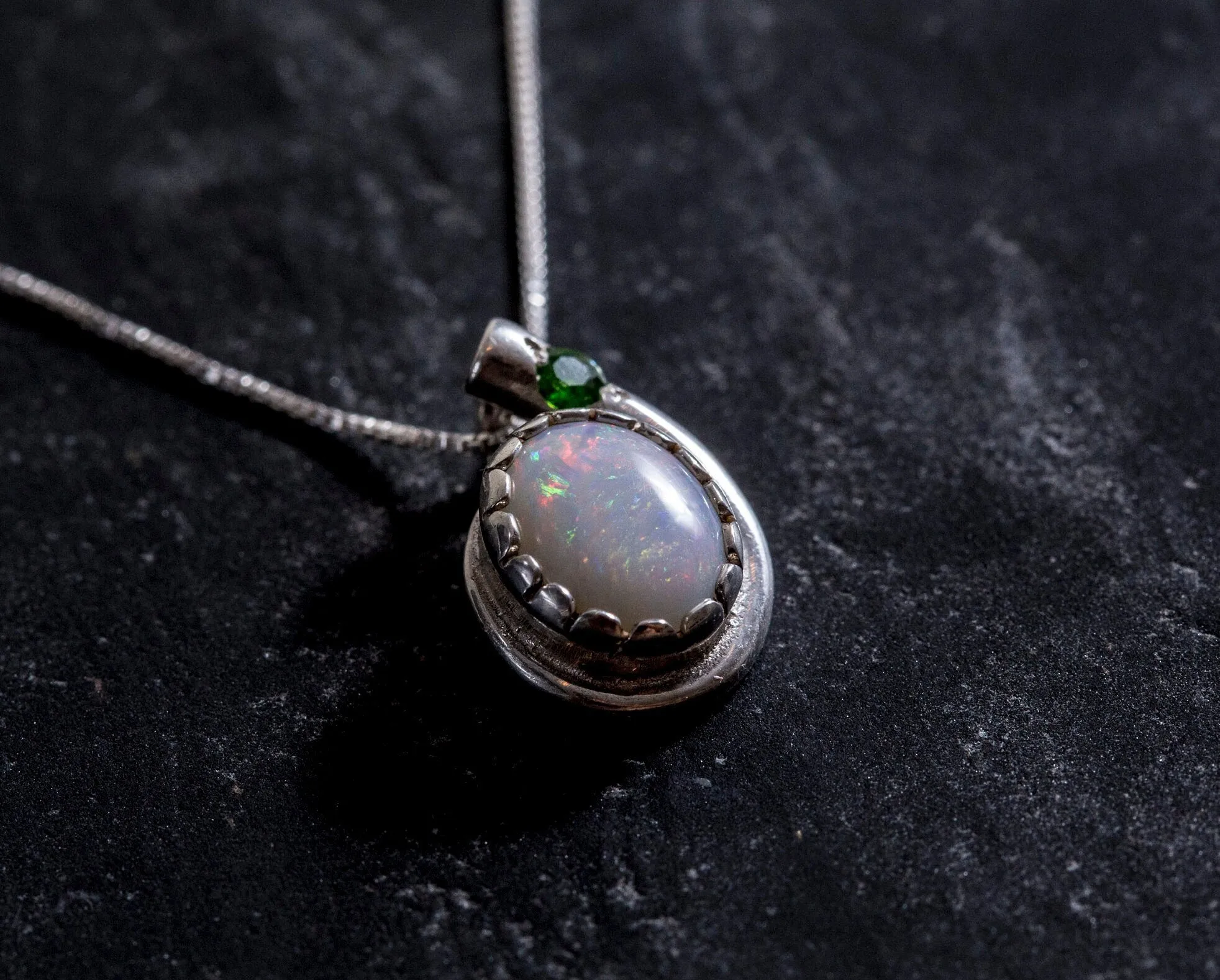 Vintage Opal Necklace - White Teardrop  Pendant - Genuine Opal Pendant
