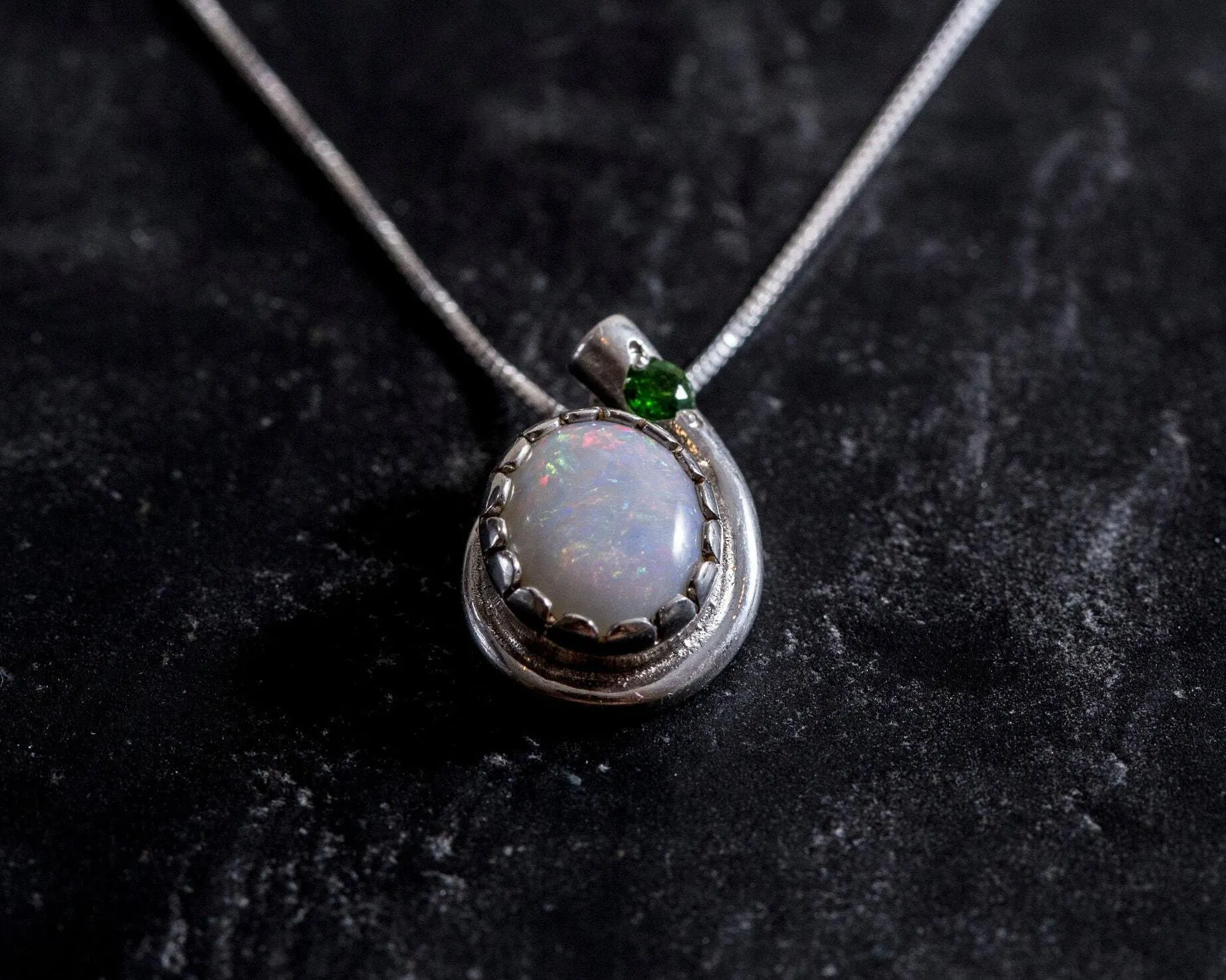 Vintage Opal Necklace - White Teardrop  Pendant - Genuine Opal Pendant