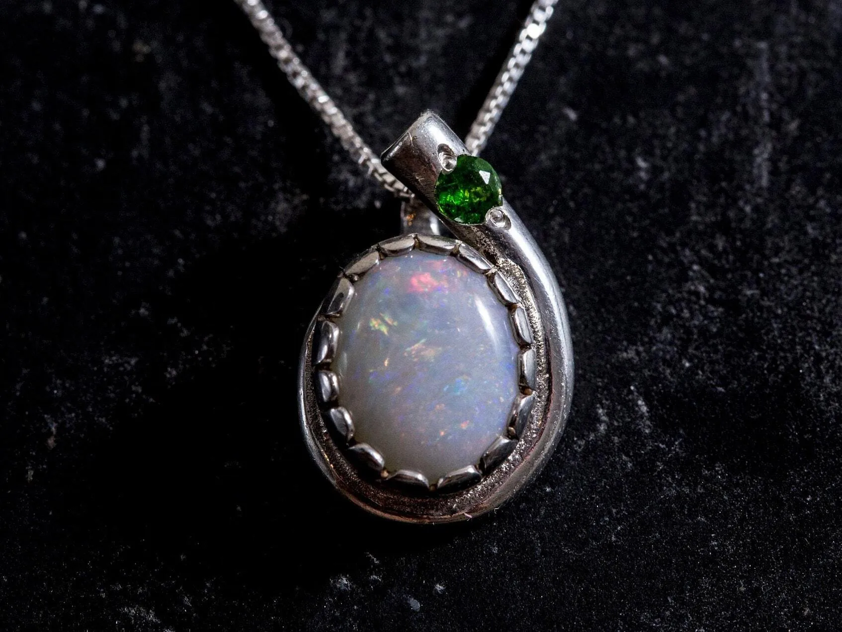 Vintage Opal Necklace - White Teardrop  Pendant - Genuine Opal Pendant